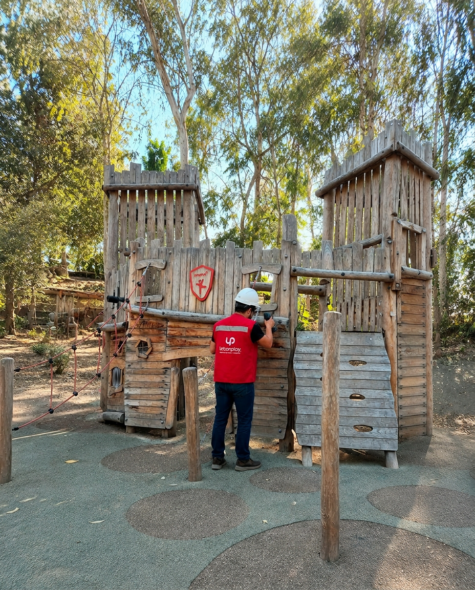 Diseñar un parque infantil seguro: los 7 requisitos que no pueden faltar 7 Firefly Gemini Flash Colocar casco blanco en la cabeza de la persona trabajando 620091